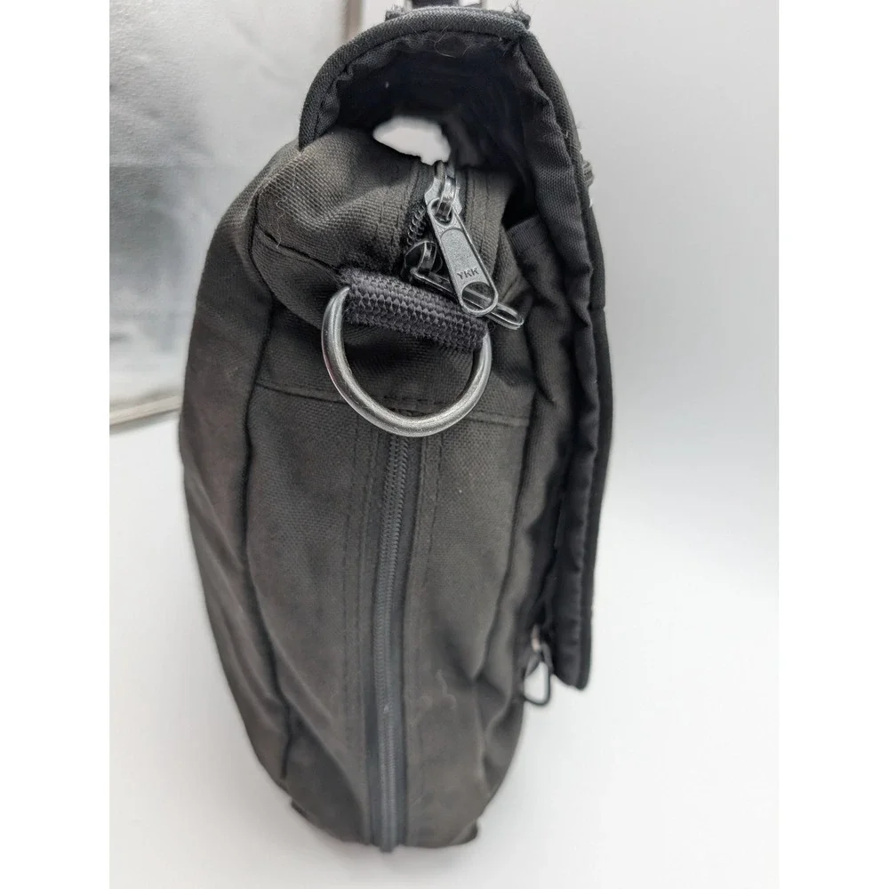 Eddie Bauer Black Canvas Messenger Bag Briefcase Organizer Buckle Closure